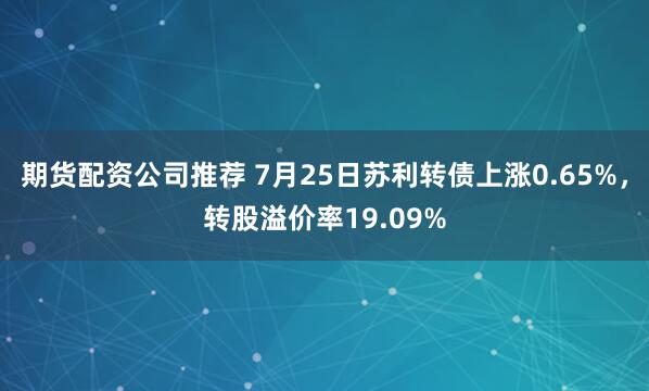 期货配资公司推荐 7月25日苏利转债上涨0.65%，转股溢价率19.09%