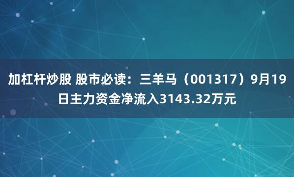 加杠杆炒股 股市必读：三羊马（001317）9月19日主力资金净流入3143.32万元
